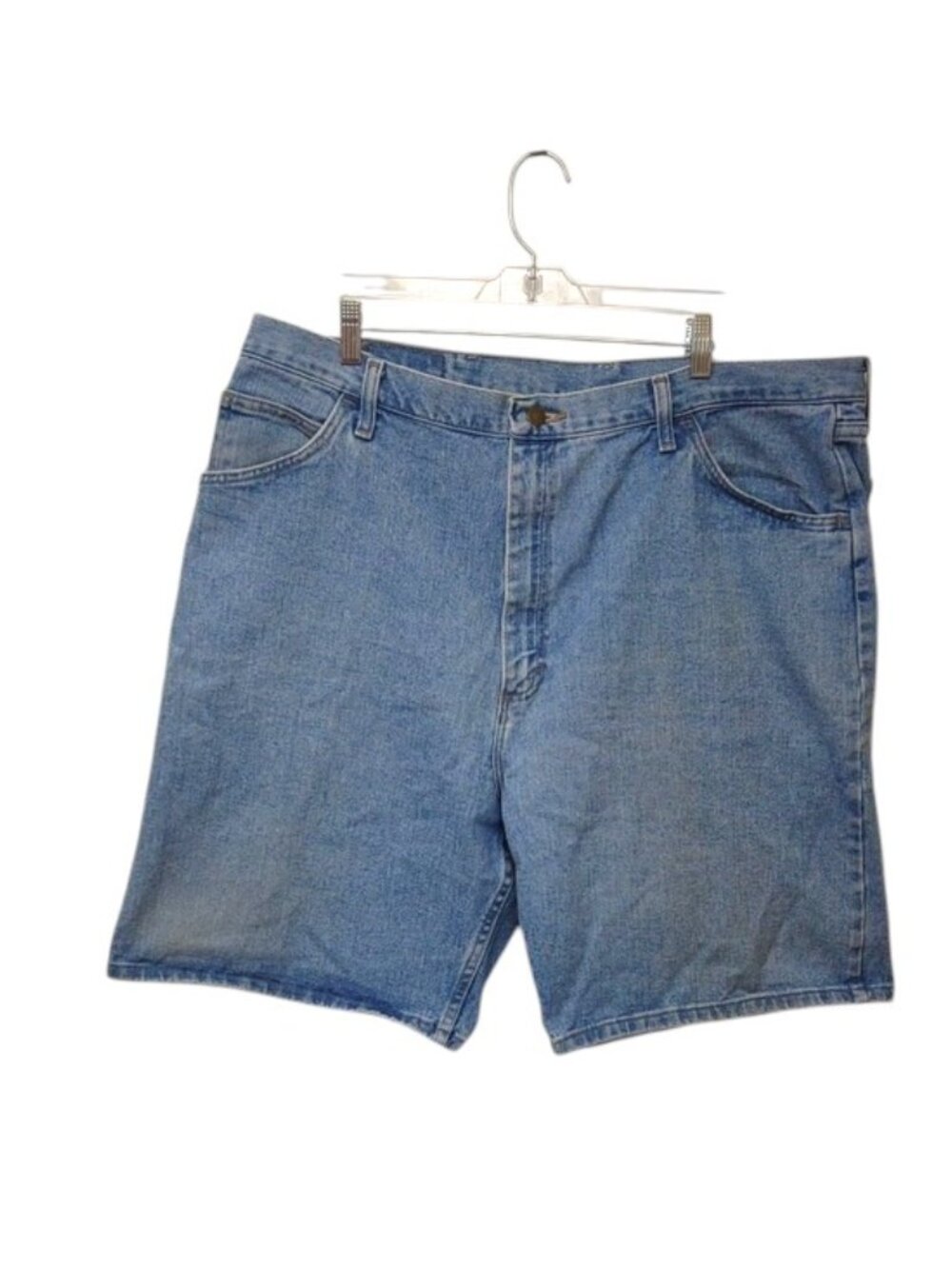 Wrangler Men's Med Blue 100% Cotton Denim Relaxed Fit Lightly Distressed Shorts